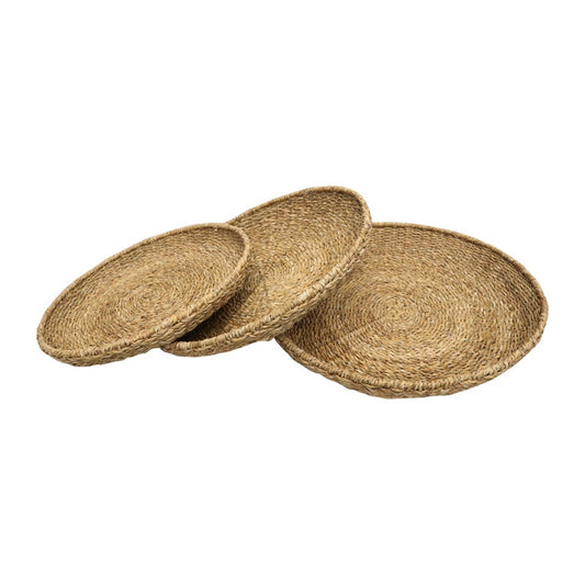 Round woven seagrass tray