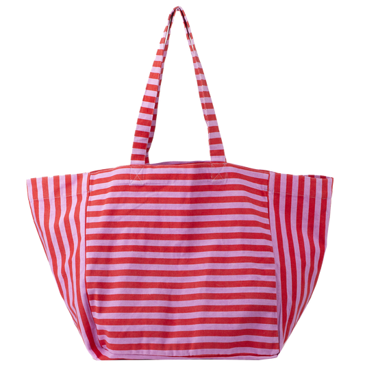 Cotton striped tote bag pink & red