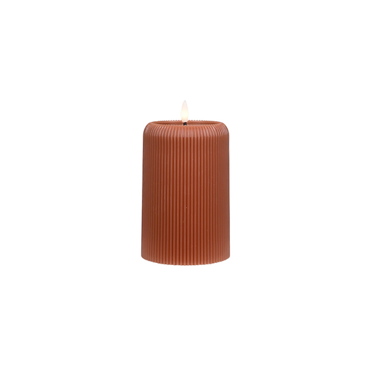 LED ribbed pillar candle dark brown 15cm