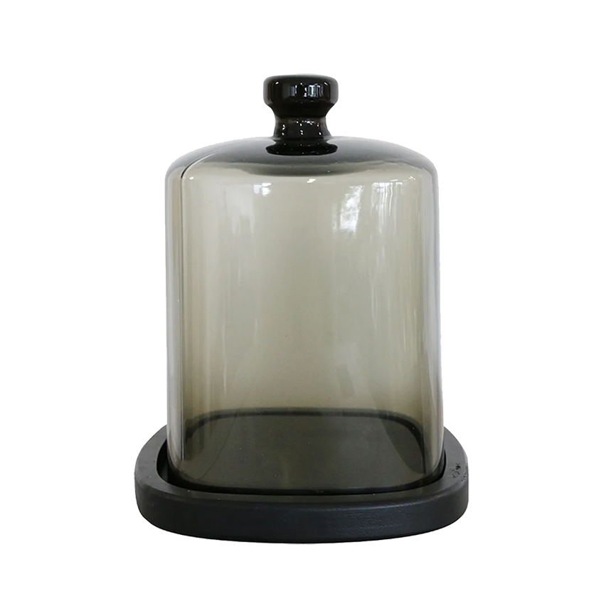 Smokey glass dome with wooden base