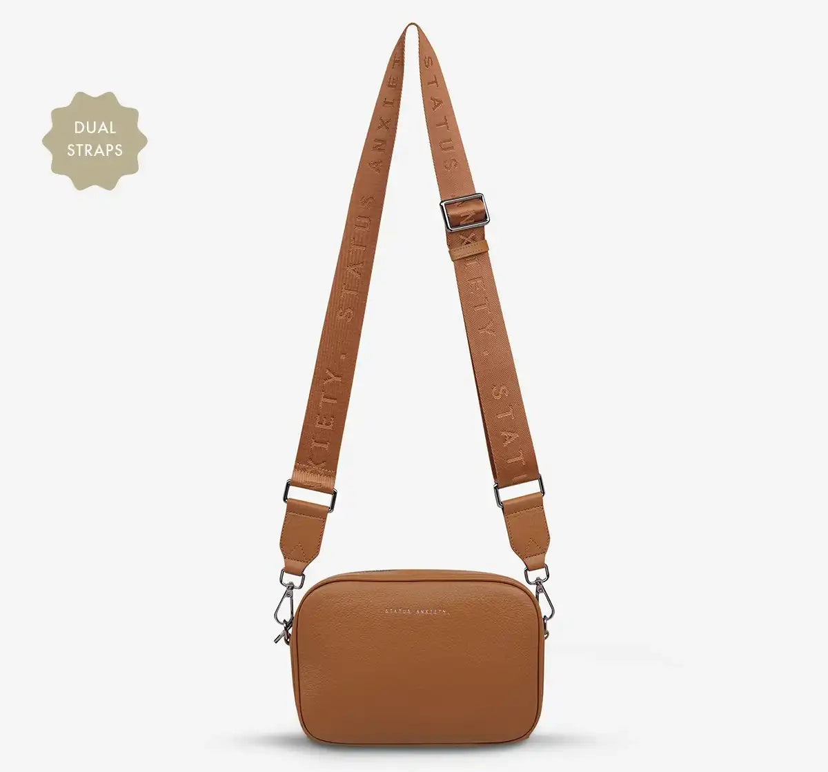 Status Anxiety plunder leather bag with dual straps camel