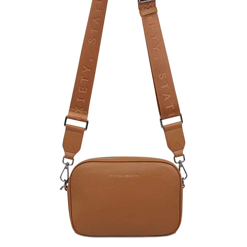 Status Anxiety plunder leather bag with dual straps camel