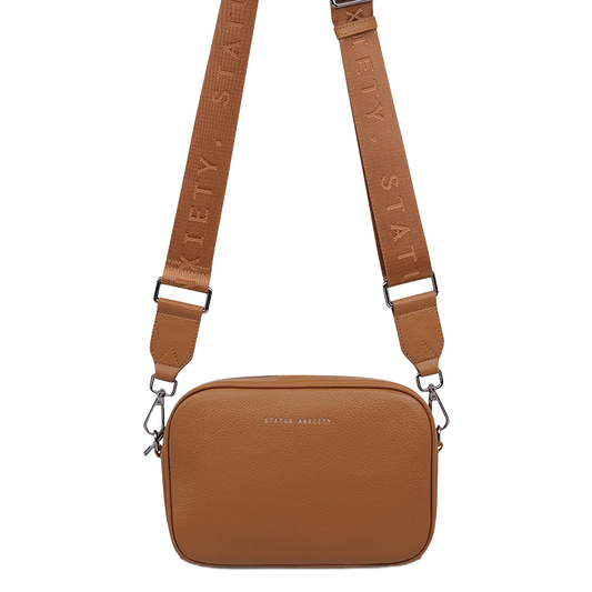 Status Anxiety plunder leather bag with dual straps camel
