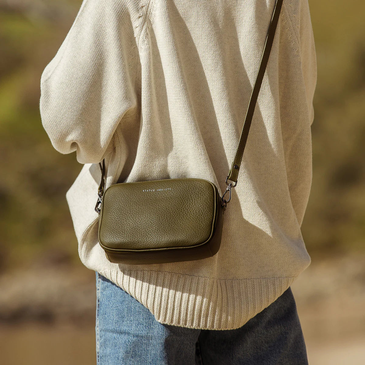 Status Anxiety plunder leather bag khaki – green with envy nz