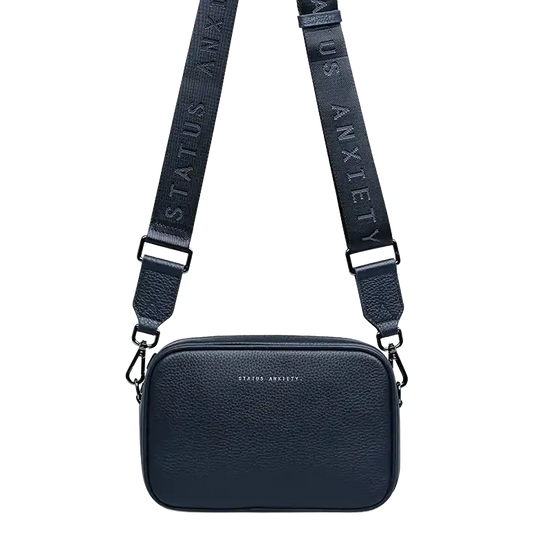 Status Anxiety plunder leather bag with dual straps navy