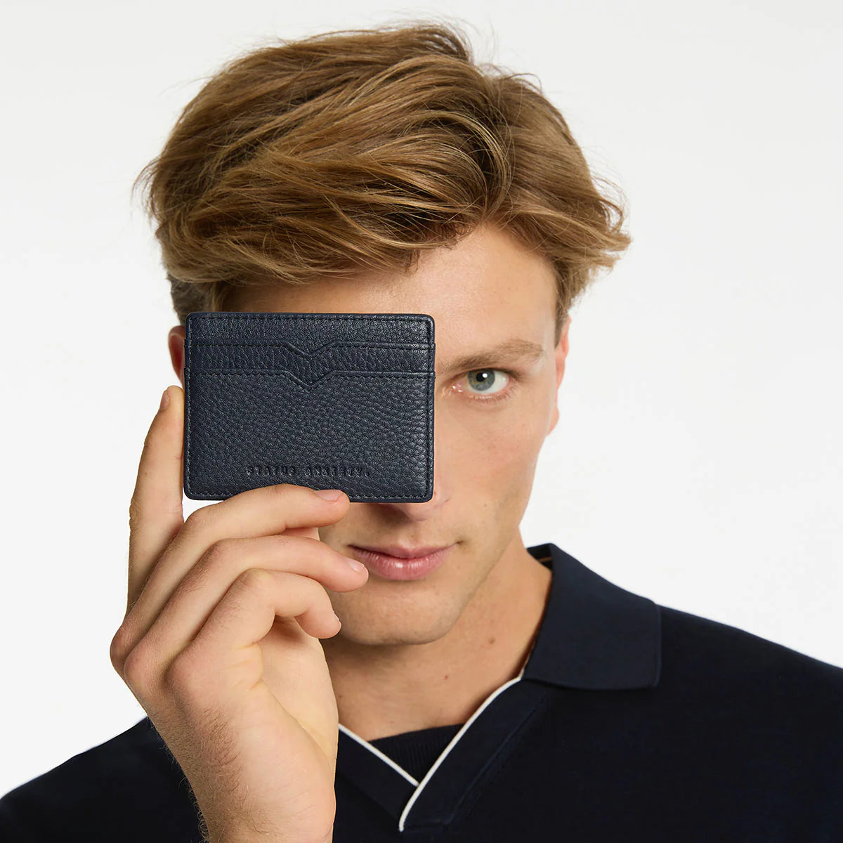 Leather card holder midnight blue