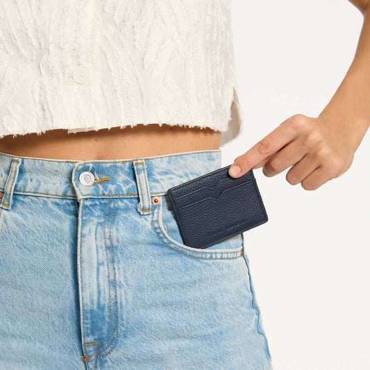 Leather card holder midnight blue