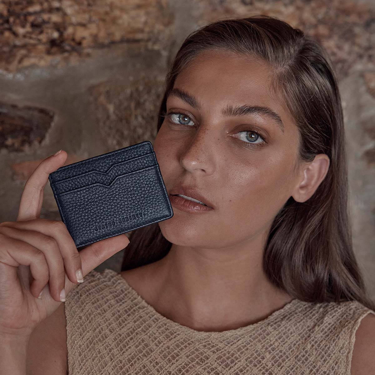 Leather card holder midnight blue