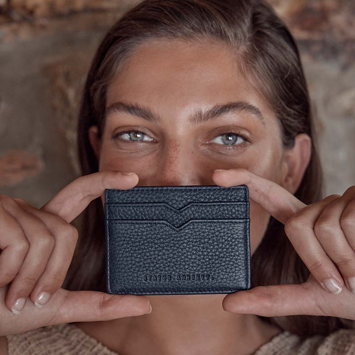 Leather card holder midnight blue