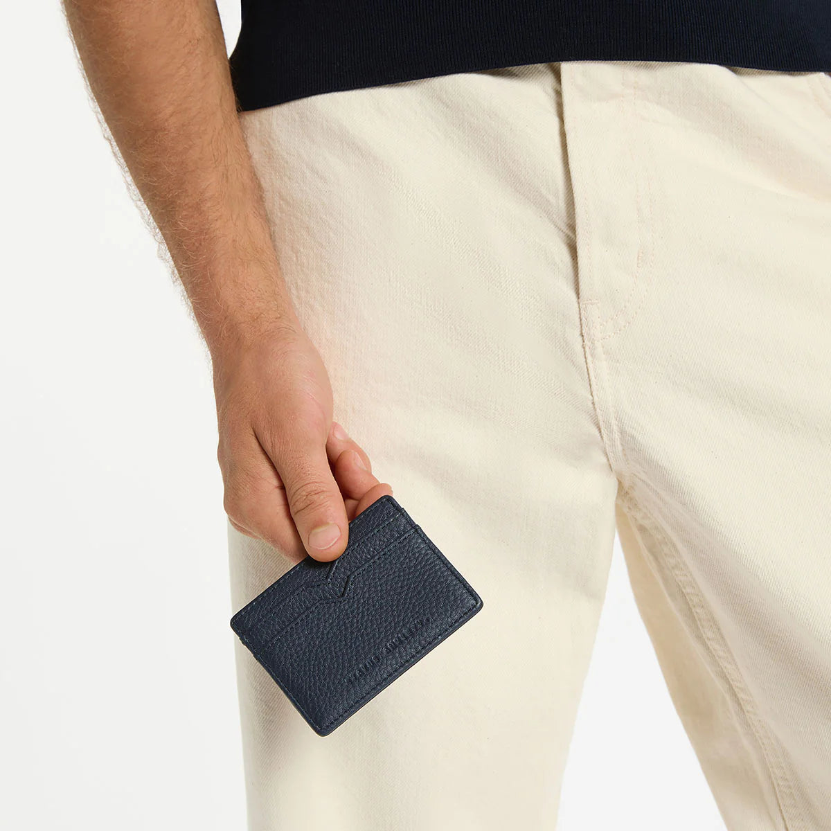 Leather card holder midnight blue