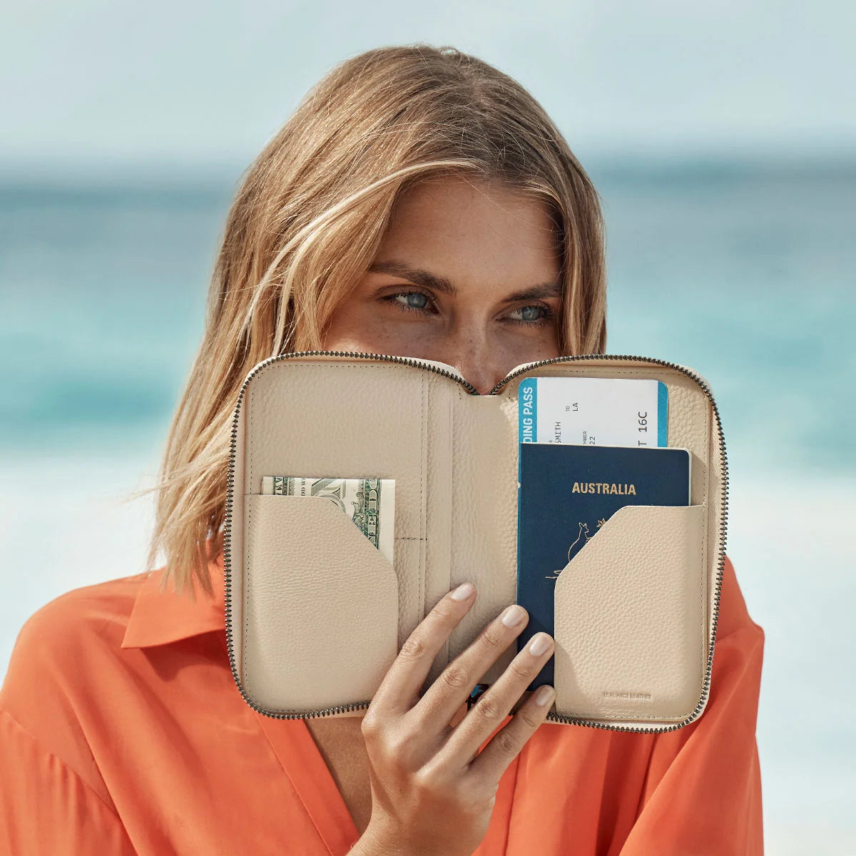 Nowhere to be found leather passport wallet oat