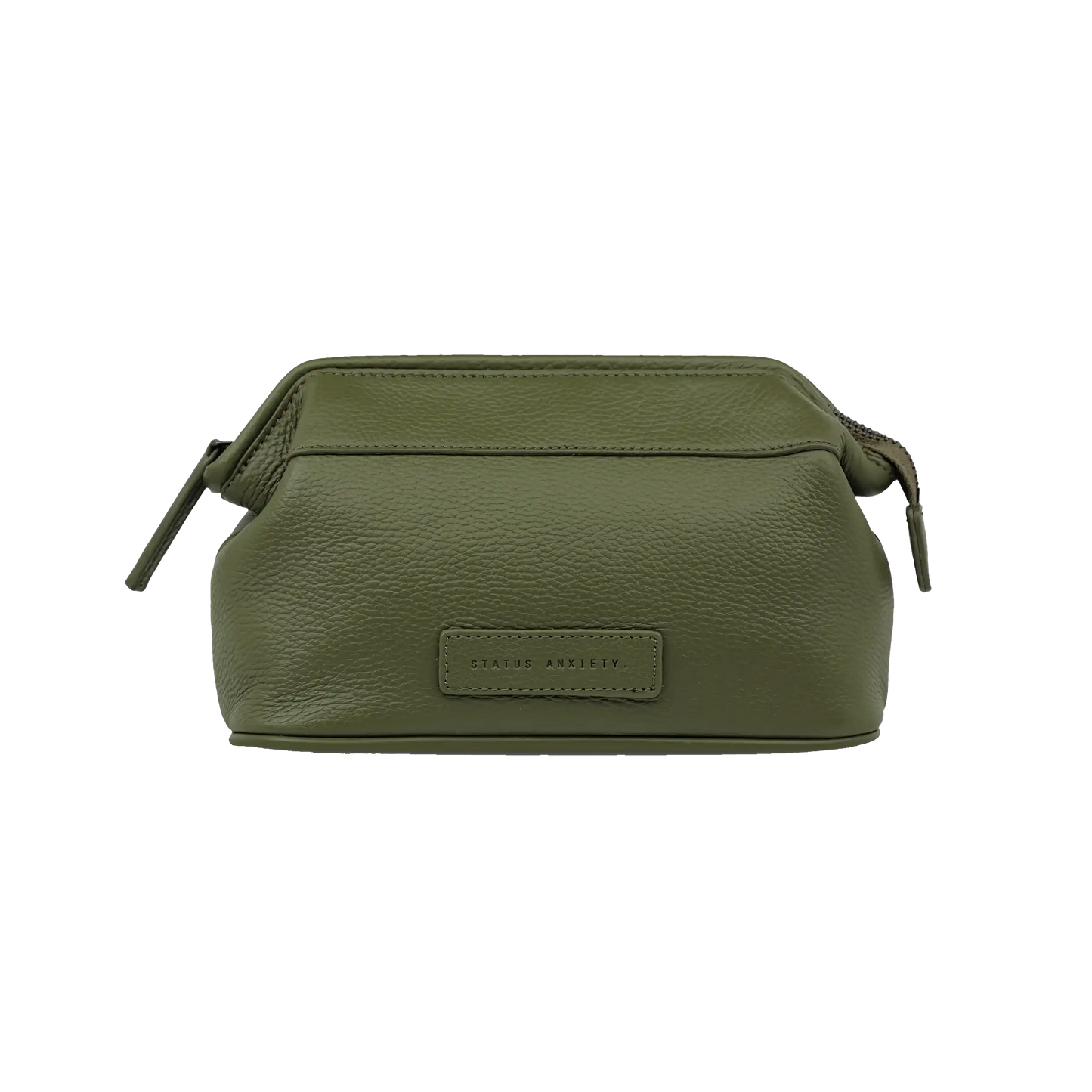 Status Anxiety leather toiletry bag khaki medium