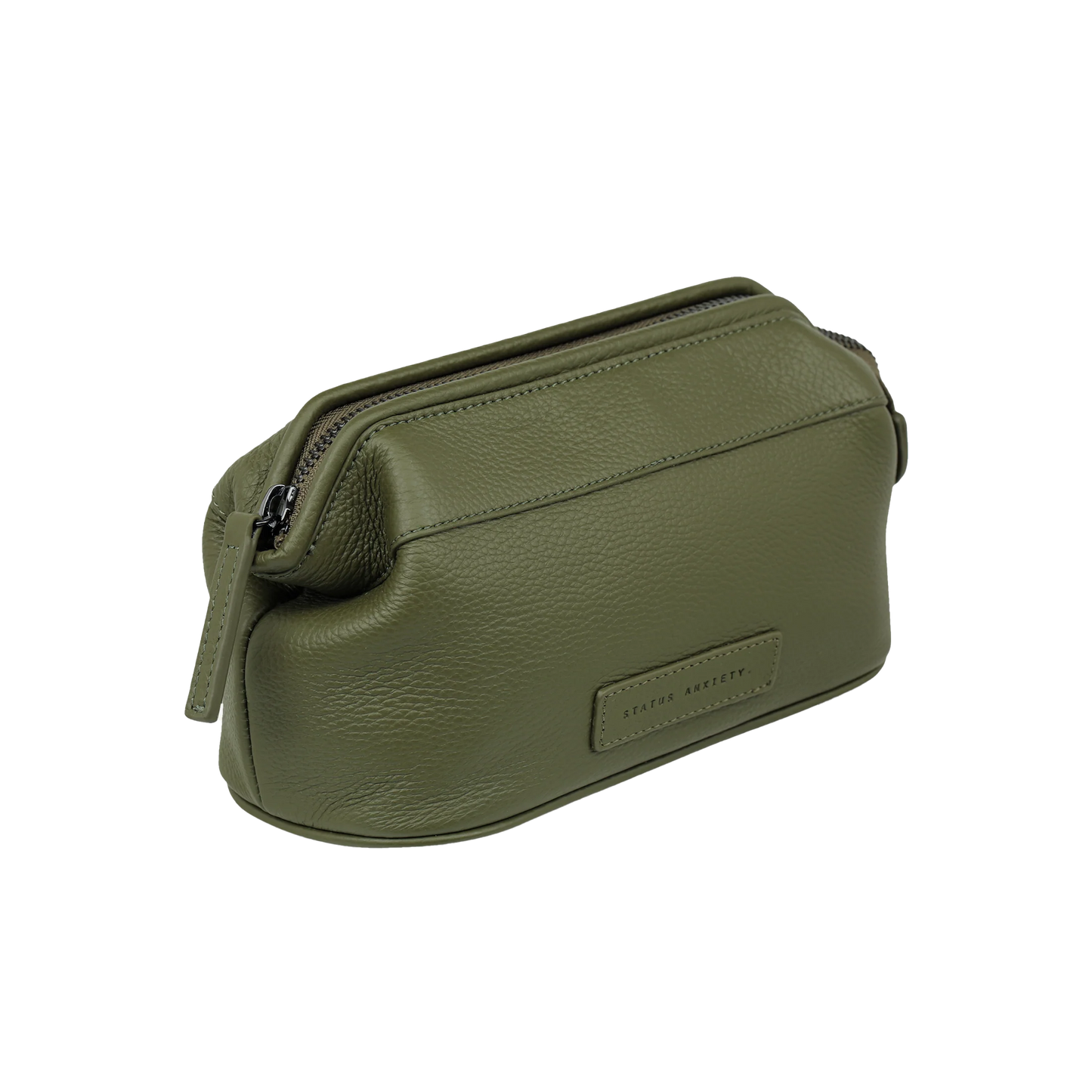 Status Anxiety leather toiletry bag khaki medium