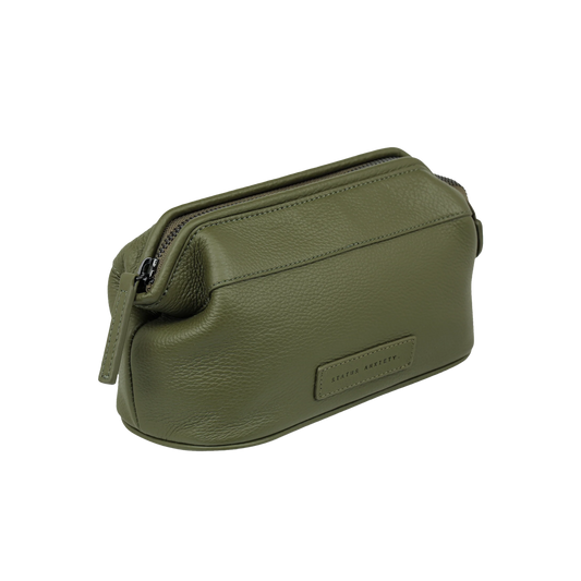 Status Anxiety leather toiletry bag khaki medium