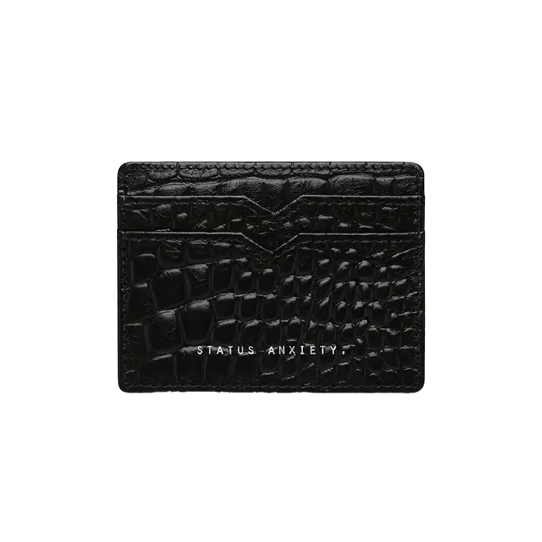 Leather card holder black croc