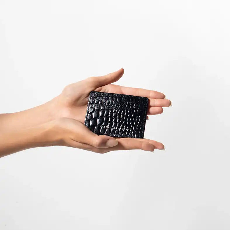 Leather card holder black croc