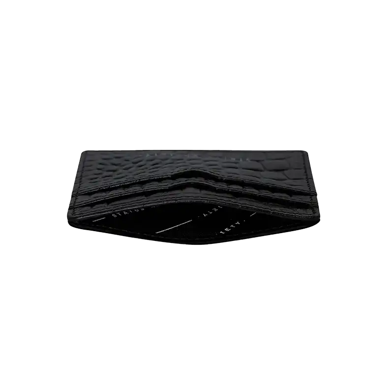 Leather card holder black croc