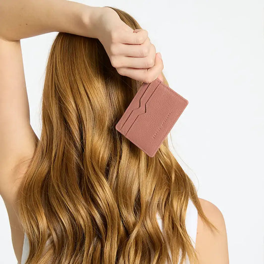 Leather card holder dusty rose