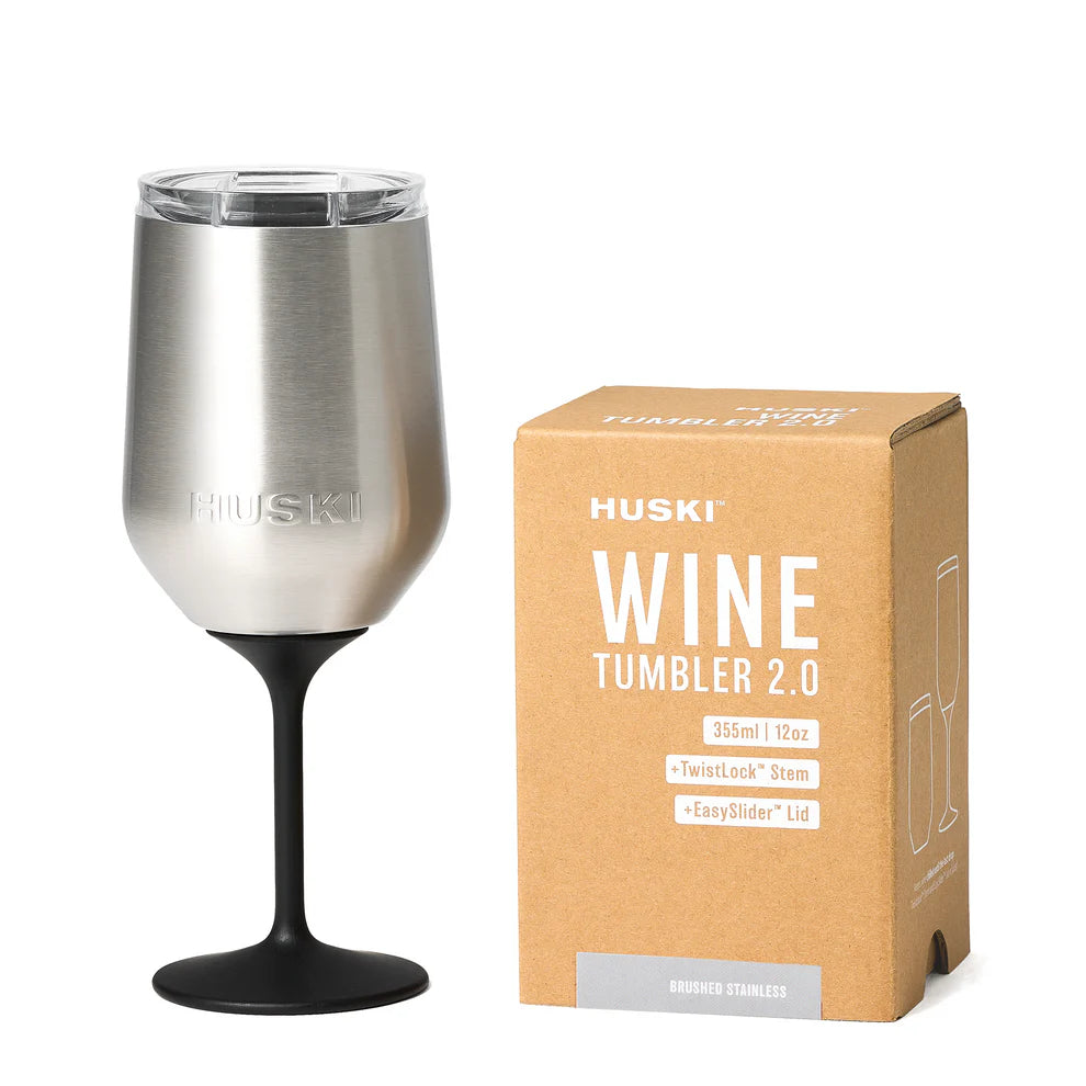 Huski stemmed wine tumbler brushed stainless 355ml