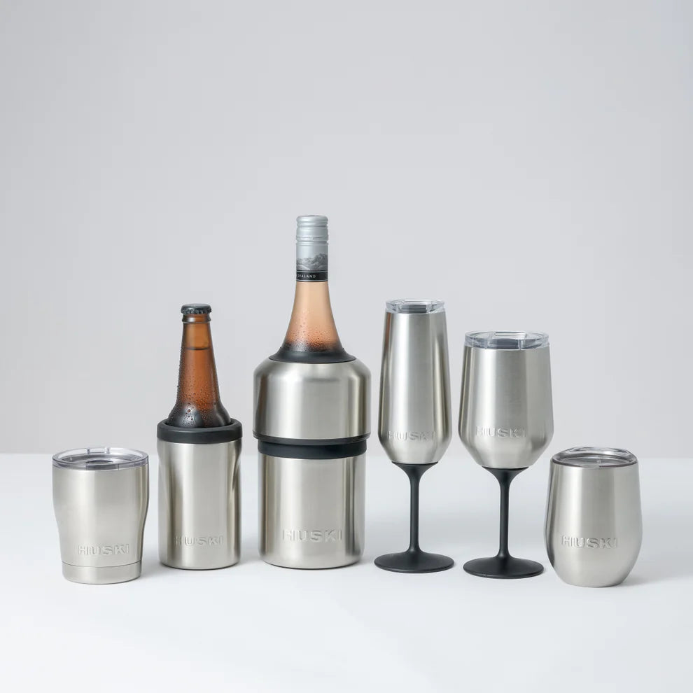 Huski stemmed wine tumbler brushed stainless 355ml