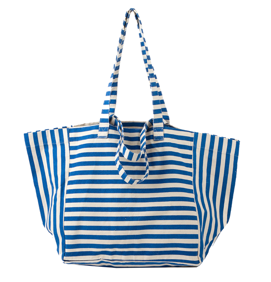 Cotton striped tote bag blue