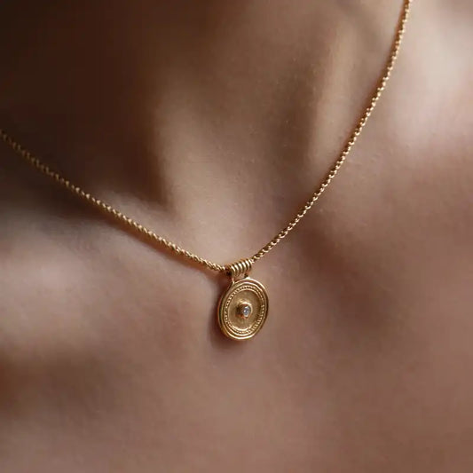 Temple of the Sun Capella coin necklace gold