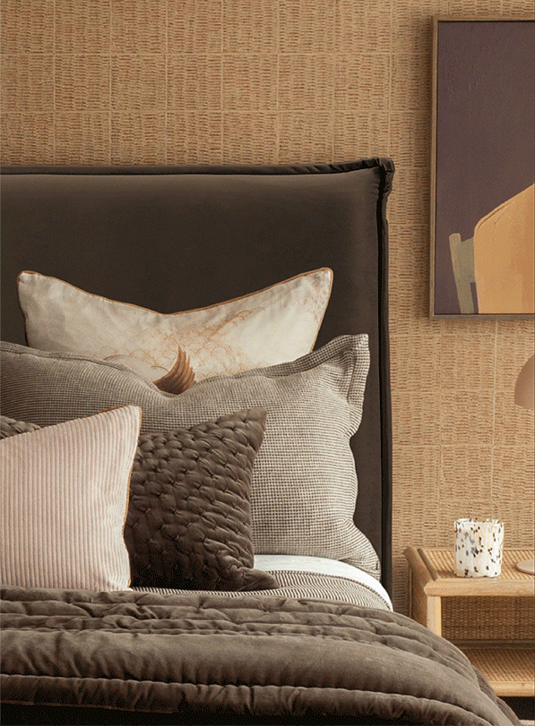 Velvet headboard walnut