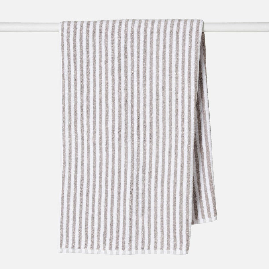 Wide stripe cotton bath towel range grey
