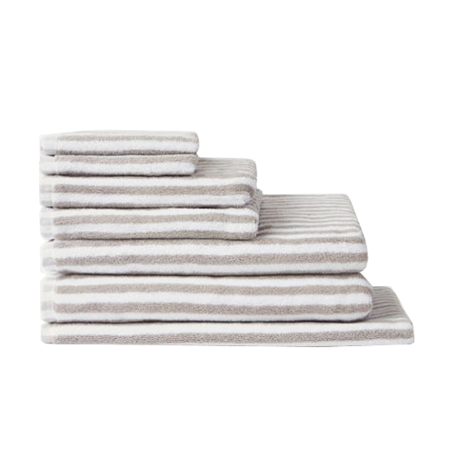 Wide stripe cotton bath towel range grey