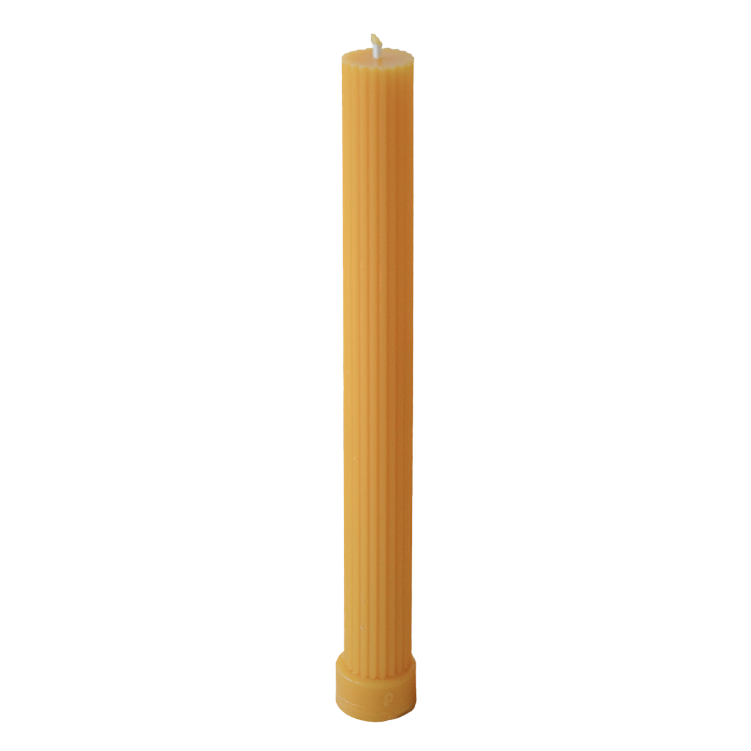 Ridged column beeswax candle with base