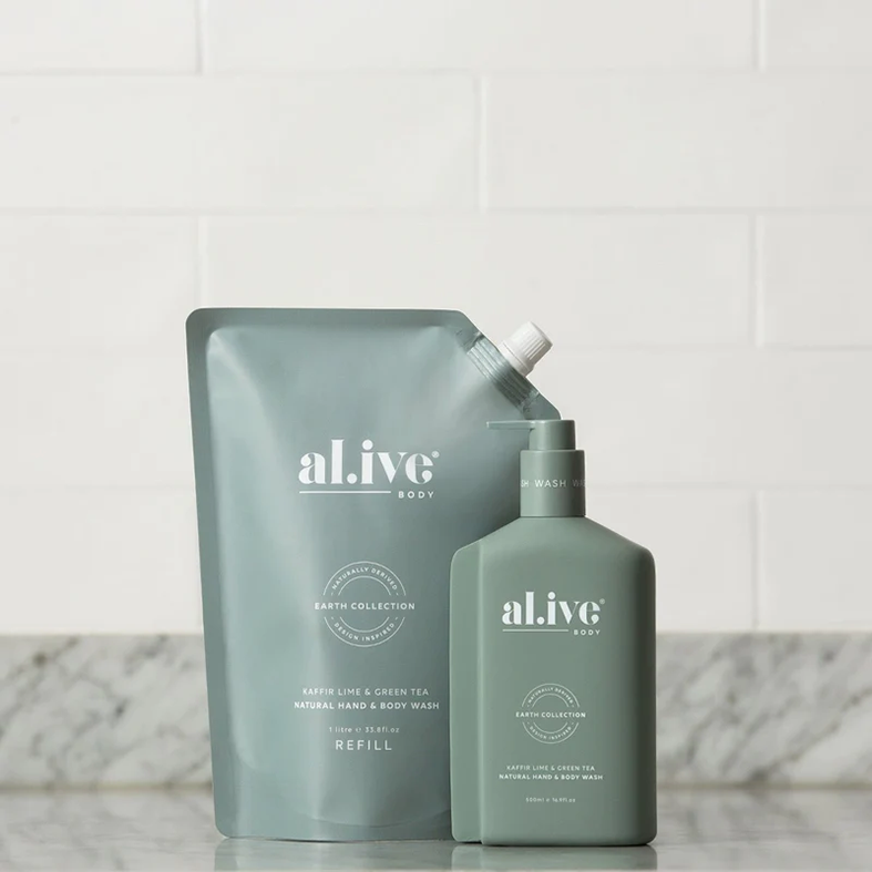 Al.ive hand + body wash refill kaffir lime & green tea 1L