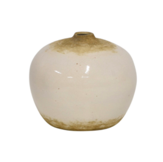 Gorgeous vase made of terracotta, off white with natural coloured rustic detailing around the neck and on the botton of the vase.  Dimensions: 22.5cm wide x 19cm high