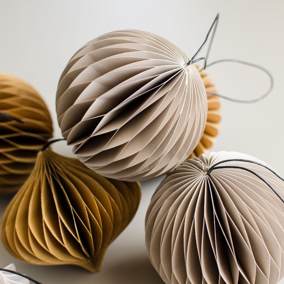 Hanging paper ornament sphere linen