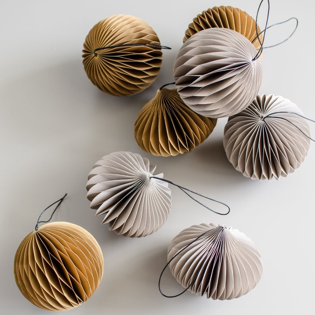 Hanging paper ornament sphere linen