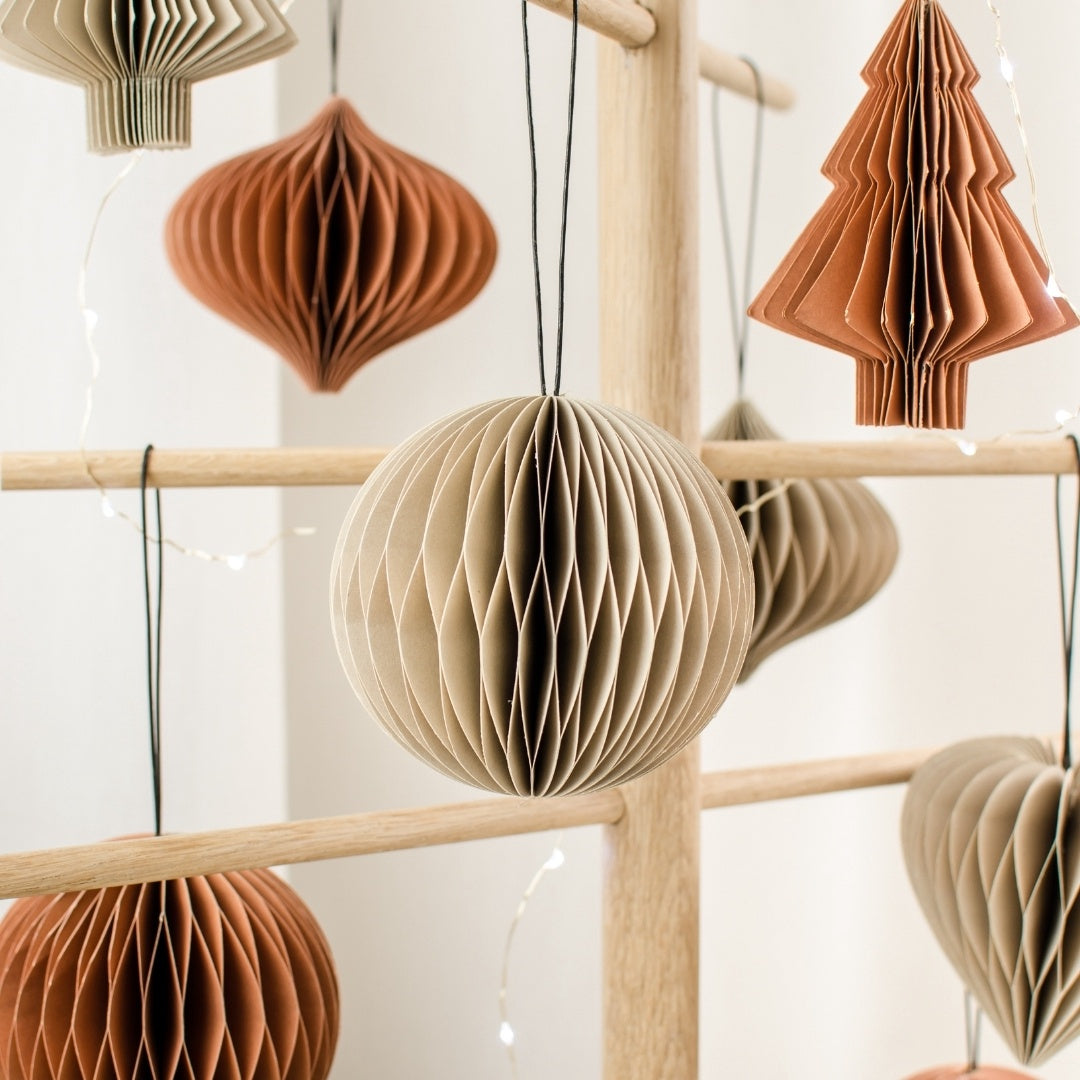 Hanging paper ornament sphere linen