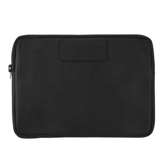 The 'Before I Leave' laptop case is handmade of premium pebble leather and solid YKK hardware.   It features thick internal body padding and microfibre lining to provide additional shock absorption.  The 13" case fits the current size Apple MacBook Pro.  Dimensions: 33cm long x 230cm high x 3mm deep