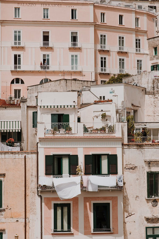 ‘Rosa’ was taken by NZ photographer Brijana Cato. Brijana took the photo  of the pink balconies in Atrani, on the Amalfi Coast.  Brijana grew up in a small beach town north of Auckland, and she is hugely inspired by the ocean, coastline and anywhere warm and tropical. She is known for her fashion work with NZ fashion brands, often traveling around NZ and abroad.
