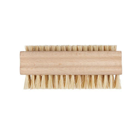 Multi-purpose double sided brush designed to clean finger nails and feet.   One side of the brush has long tampico fibre bristles for cleaning fingers and feet, and the other side has short bristles for cleaning under nails.   Made of beech wood timber.   Dimensions: 9cm long x 4cm wide
