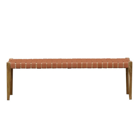 Woven leather bench seat 150cm tan