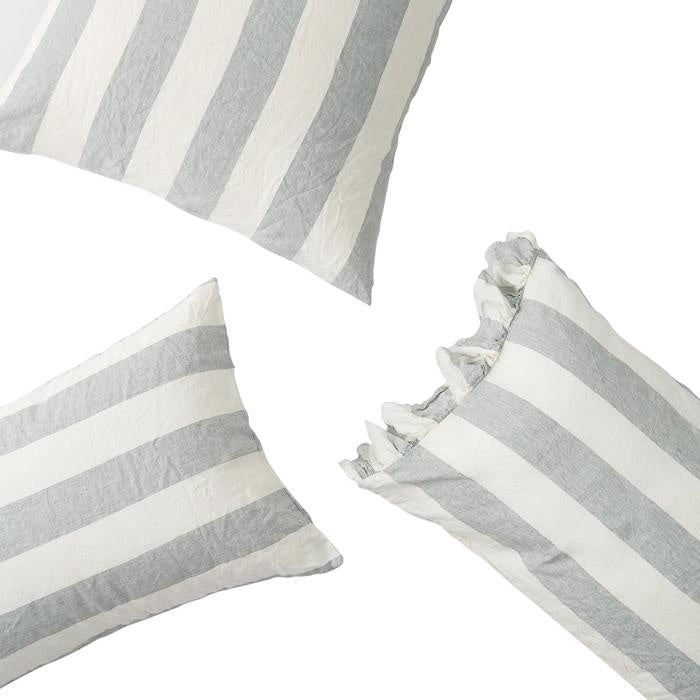 SOW stripe linen pillowcases with ruffle grey