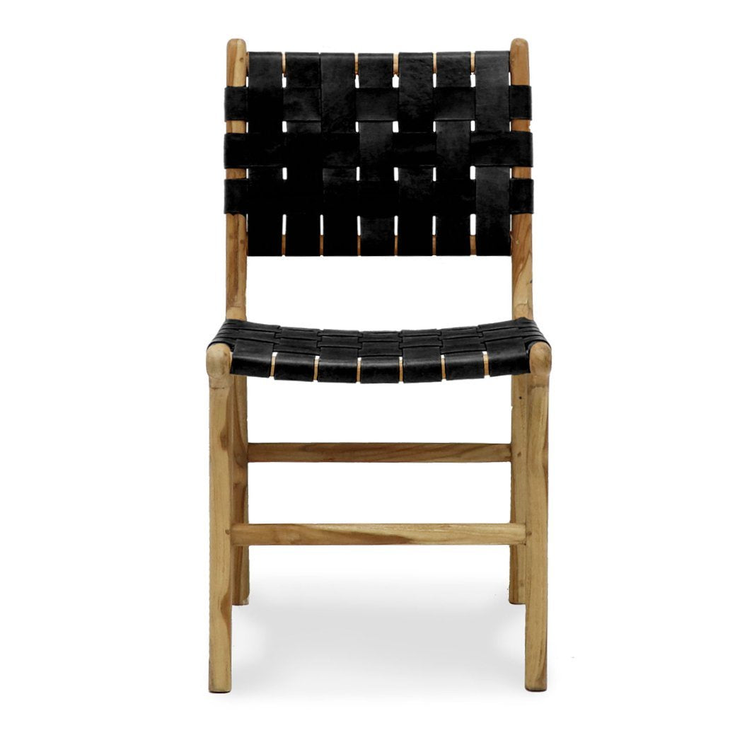 Woven Leather Dining Chair Black
