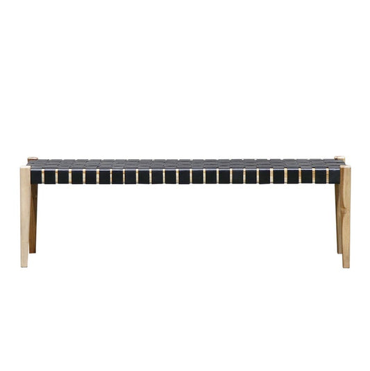 Woven leather bench seat 150cm black