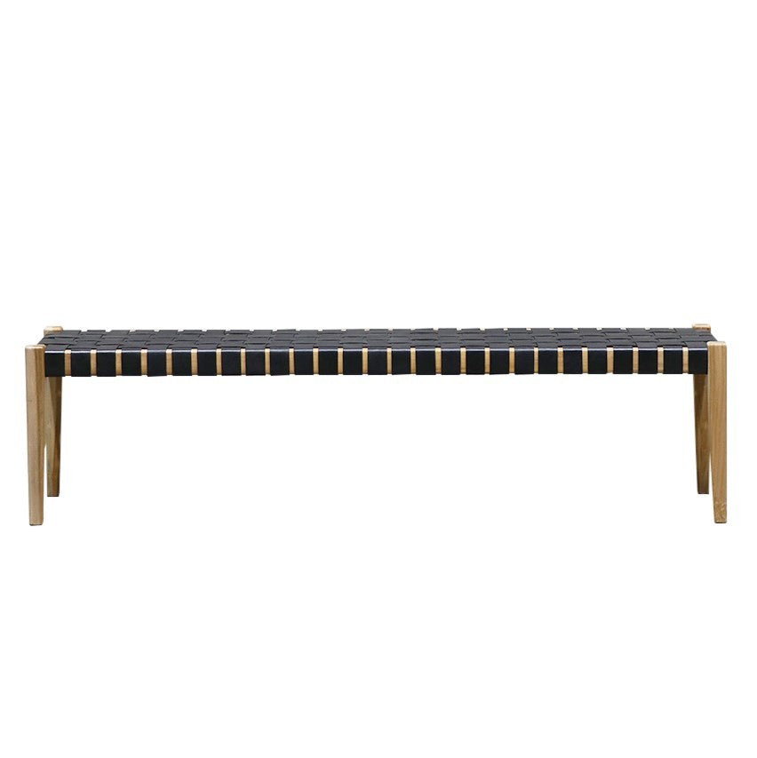 Woven leather bench seat 180cm black