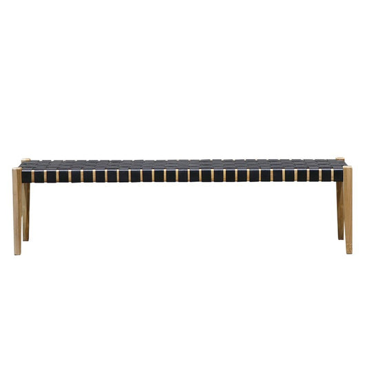 Woven leather bench seat 180cm black