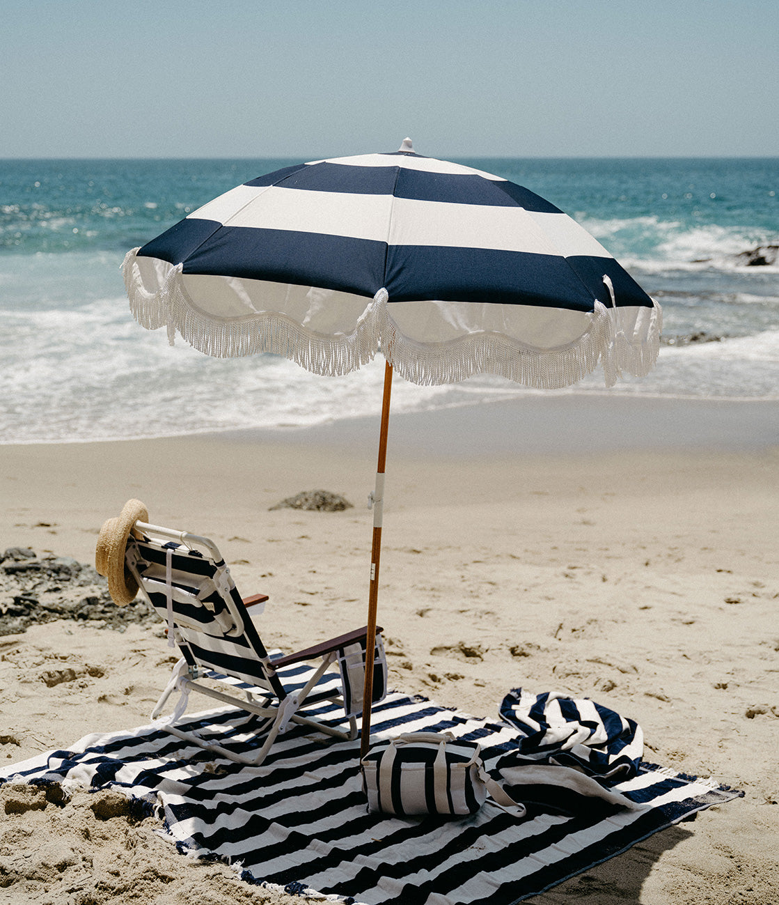 Holiday beach umbrella navy capri stripe