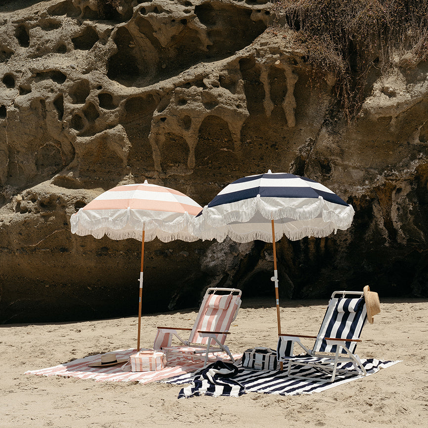 Holiday beach umbrella navy capri stripe