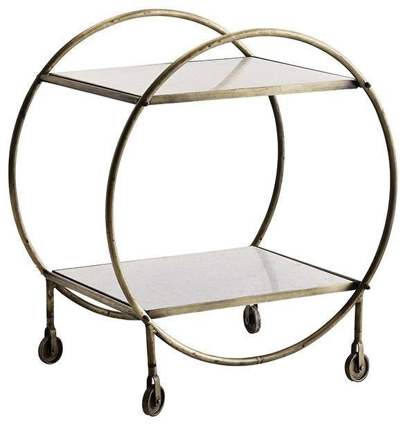 What is not to absolutely adore about this retro style antique brass and white marble drinks trolley!   We love its 60's style curves and wheeled brass feet making it super easy to move around your entertaining space.. we can feel a cocktail party coming on. Upon delivery some assembly will be required.  Dimensions: 84cm high x 76cm wide x 56cm deep
