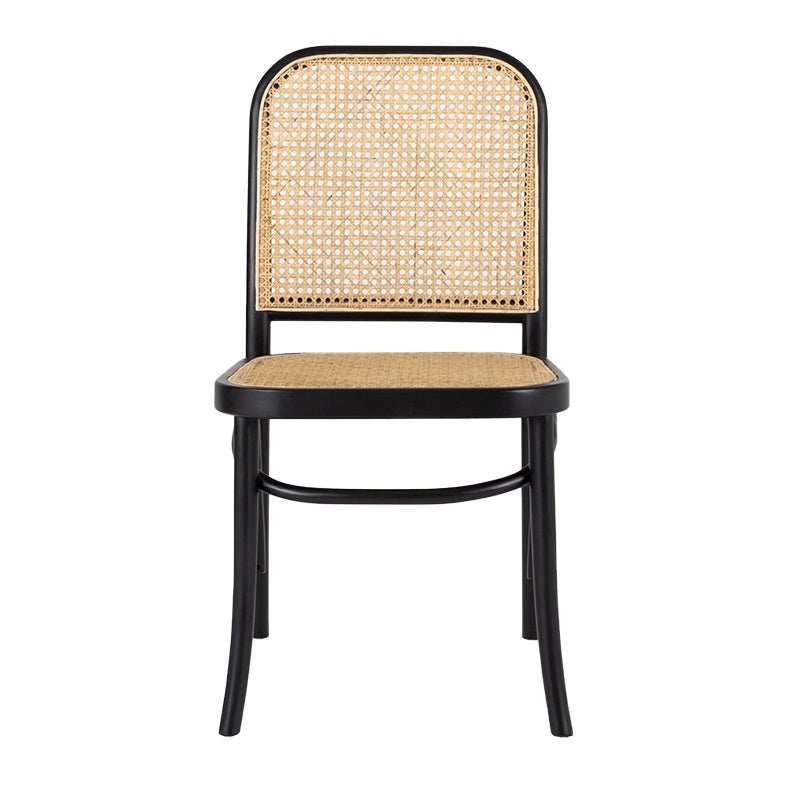 Oak & rattan dining chair with black frame