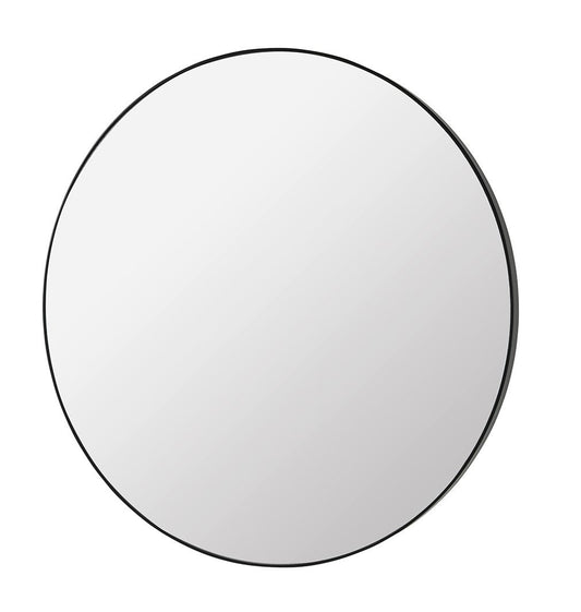 Round wooden sided mirror black 80cm