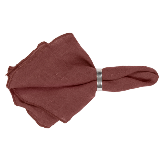 Add a touch of elegant style to your table setting, with these quality eco friendly Gracie linen napkins, from Danish homeware brand Broste Copenhagen.  The napkins are made of 100% linen and feature black overlocked edging.   Comes in a set of four napkins.  Dimensions: 45cm square  Colour: aubergine